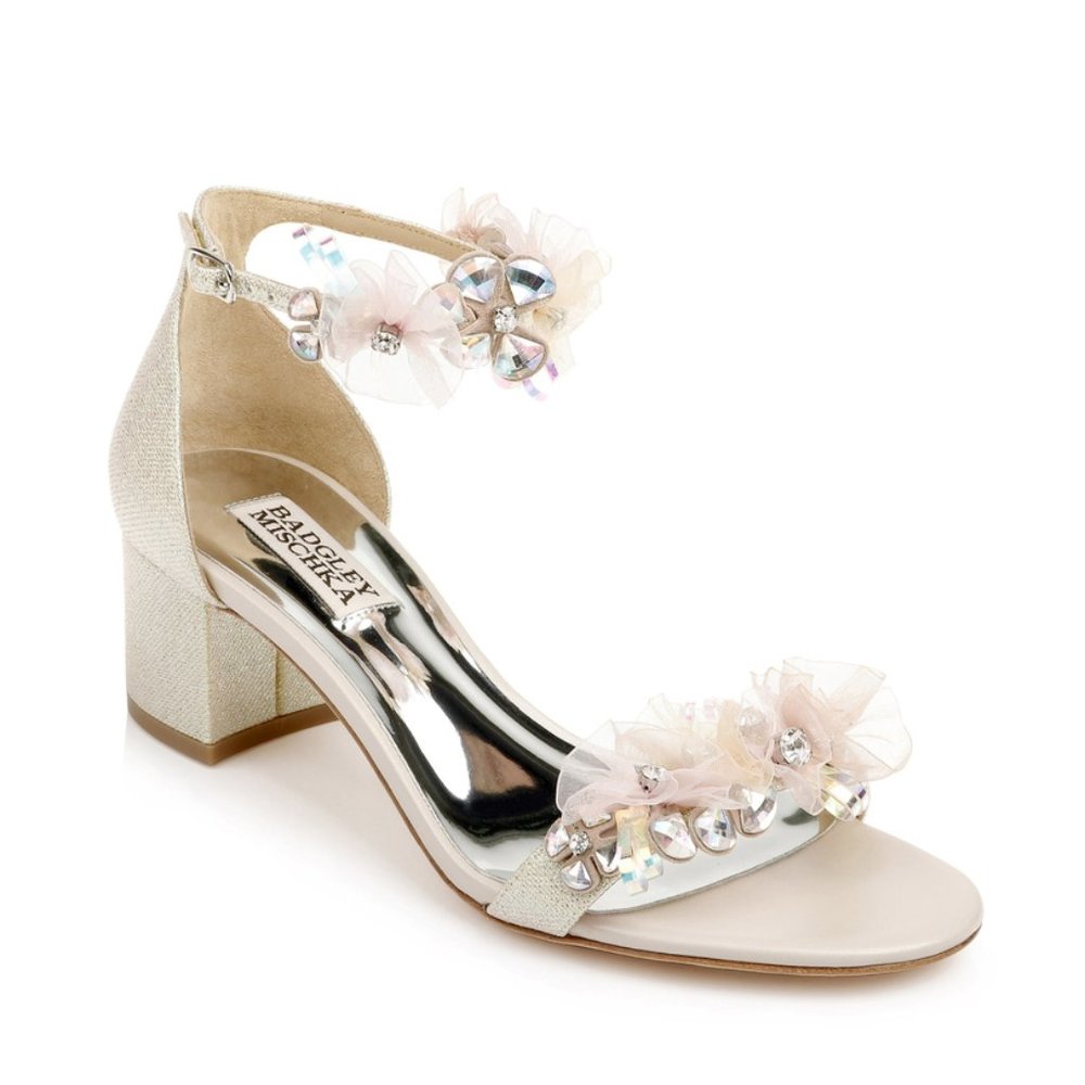 Never worn! Badgley Mishka Embellished Block Heel. Perfect for a wedding!